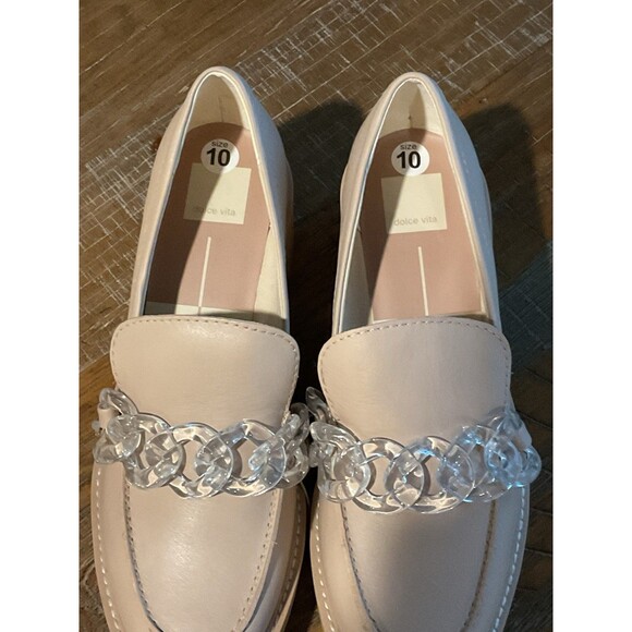 New Dolce Vita Cream Loafers 10 Women’s Slip In Pump Plastic Chain Clear Heeled - Picture 12 of 13